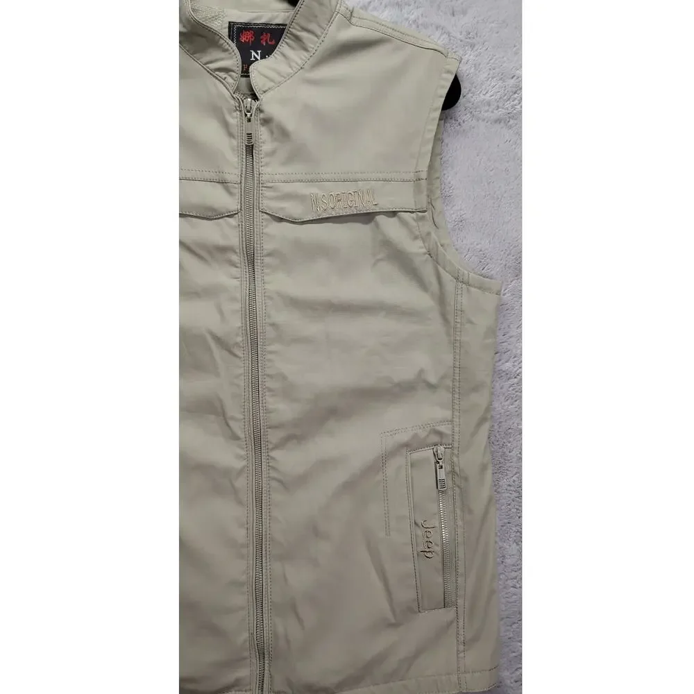 N.S. Original Fashion Jeep Vest Mens Size XL Trapper Tan Brown Multipockets Mesh - Picture 7 of 10